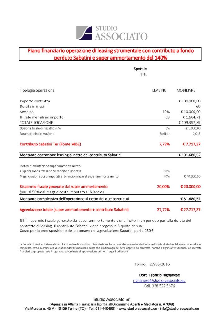 Leasing strumentale con contributo Sabatini e super ammortamento