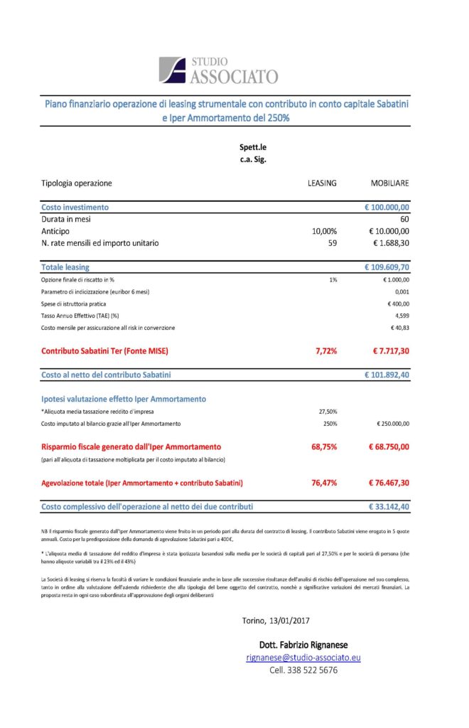 2 Prospetto leasing con contributo Sabatini e Iper Ammortamento